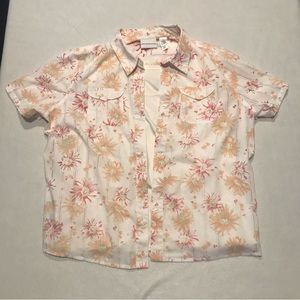 Alfred Dunner top, button down, orange and pink flowers, 18, attached shell